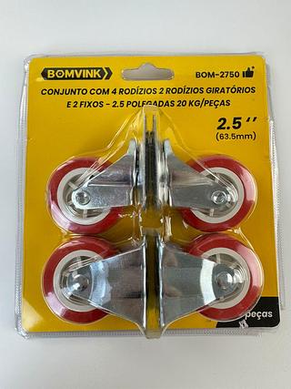 CONJUNTO COM 4 RODIZIOS GIRATORIOS 2.5P 20KG/PEÇAS BOMVINK