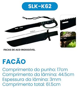 FACÃO 65CM COM LÂMINA INOX SERRILHADA EMBORRACHADO LUATEK