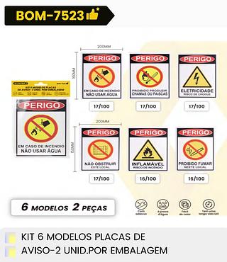 KIT 6 MODELOS PLACAS DE AVISO-2 UNID. POR EMBALAGEM BOMVINK