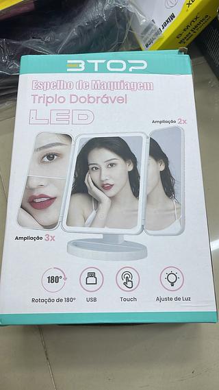 ESPELHO DE MAQUIAGEM TRIPLO DOBRAVEL LED BTOP