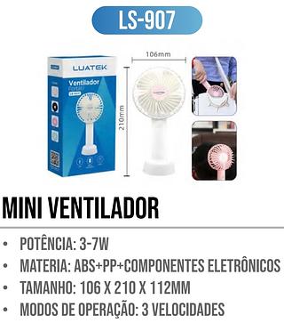 VENTILADOR PORTATIL USB BATERIA RECARREGAVEL LUATEK