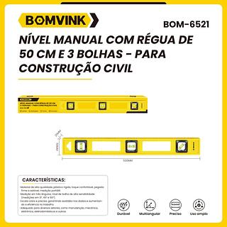 NIVEL MANUAL COM REGUA DE 30CM E 3 BOLHAS PARA CONSTRUÇAO CIVIL BOMVINK
