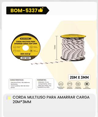 CORDA MULTIUSO PARA AMARRAR CARGA 20M*3MM