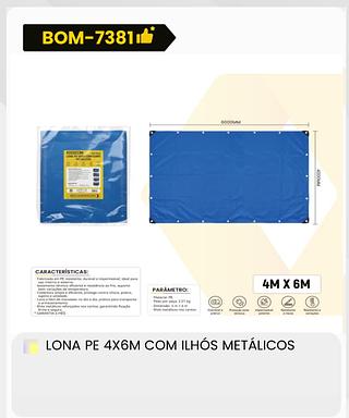 LONA PE 4X6M COM ILHÓS METÁLICOS BOMVINK