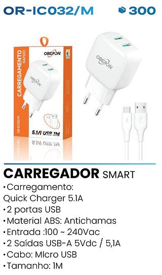 CARREGAMENTO RAPIDO 5.1A USB 2PORTAS OBERON