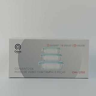 CONJUNTO DE POTES DE VIDRO COM TAMPA-3PEÇAS OASIS MARKET