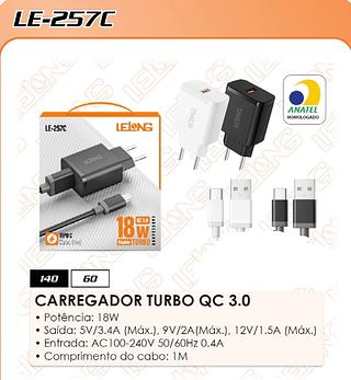 CARREGADOR TURBO 18W QC 3.0 LELONG