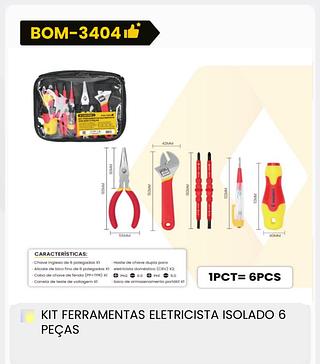 KIT FERRAMENTAS ELETRICISTA ISOLADO 6 PEÇAS