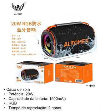 CAIXA DE SOM IPX6 20W RGB ALTOMEX