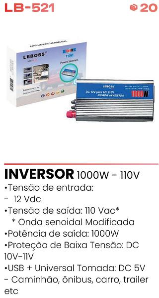 INVERSOR DE ENERGIA 1000W 12V 110V LEBOSS POWER