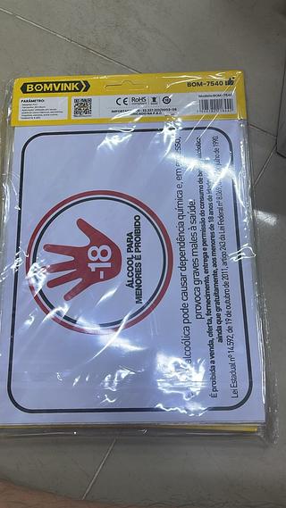 PLACA ÁLCOOL PARA MENORES E PROIBIDO BOMVINK