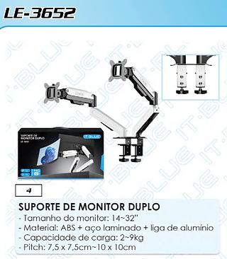 SUPORTE DE MONITOR DUPLO DUPLO 9KG 32'' MAX IT-BLUE