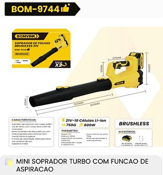 SOPRADOR DE FOLHAS BRUSHLESS 21V BOMVINK