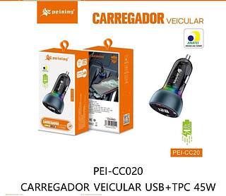 CARREGADOR VEICULAR PD + QC 3.0 SUPER RAPIDO 3.4A PEINING