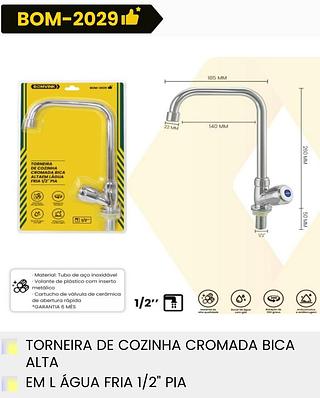 TORNEIRA DE COZINHA CROMADA BICA ALTAEM LAGUA FRIA 1/2`` PIA BOMVINK