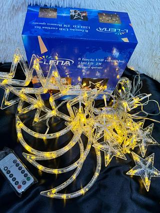 138LED CORTINA LUZ 8 FUNÇAO USB 2M BRANCO QUENTE L-LENA