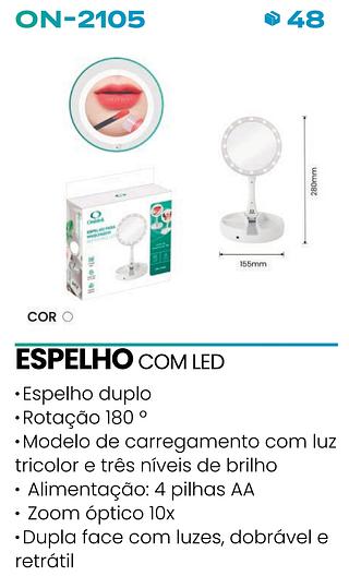 ESPELHO PARA MAQUIAGEM DUPLA FACE LED LENTE DE AUMENTO DE 10X ONISTEK