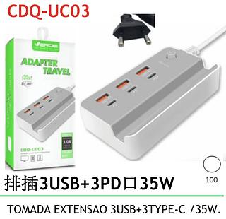ADAPTER TRAVEL 35W 3 PORTAS USB E TYPE-C VERDE