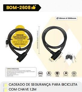 CADEADO DE SEGURANÇA PARA BICICLETA COM CHAVE 1.2M BOMVINK