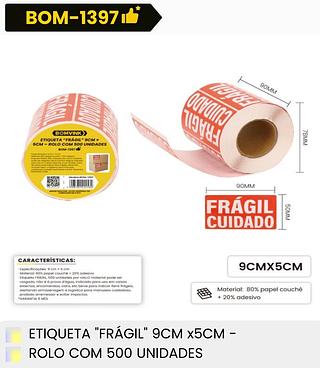 ETIQUETA "FRAGIL" 9CM*5CM -ROLO COM 500 UNIDADES