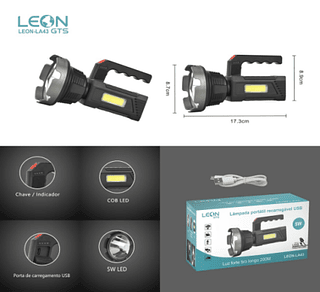 LANTERNA PORTATIL RECAREGAVEL USB LEON