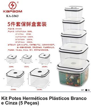KIT POTES HERMETICOS PLASTICOS BRANCO E CINZA (5 PECAS) KAPBOM