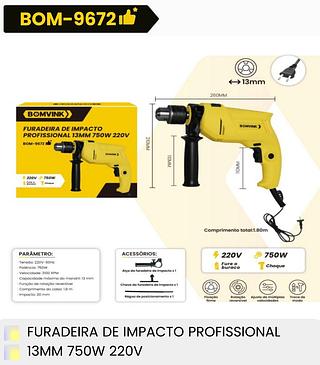 FURADEIRA DE IMPACTO PROFISSIONAL 13MM 750W 220V BOMVINK