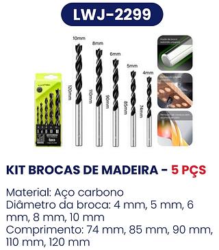 KIT BROCAS DE MADEIRA 5PCS LUATEK