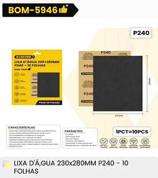 LIXA D'AGUA 230*280MM P240-10FOLHAS BOMVINK