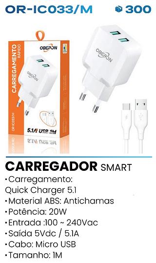 CARREGAMENTO RAPIDO 5.1A USB 2PORTAS OBERON