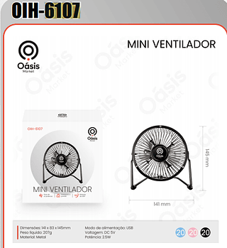 MINI VENTILADOR PORTATIL E COMPACTO OASIS