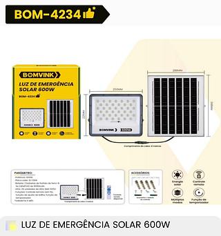 LUZ DE EMERGÊNCIA SOLAR 600W BOMVINK