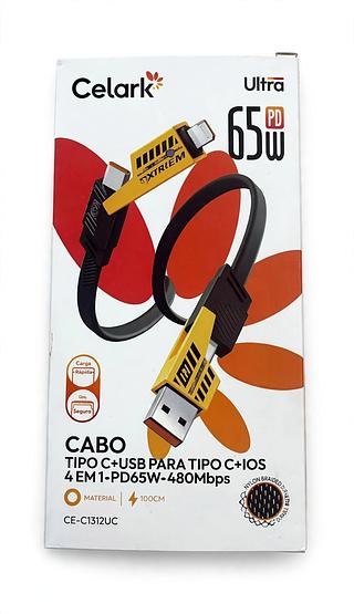 CABO TIPO C + USB PARA TIPO C + IOS PD65W ULTRA CELARK