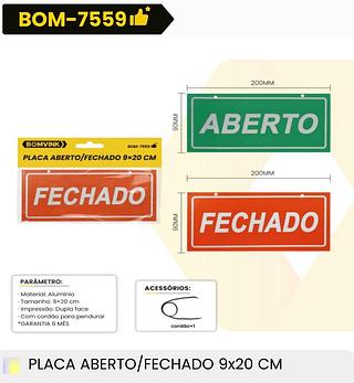PLACA ABERTO/FECHADO 9*20CM BOMVINK