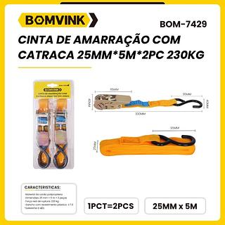 CINTA DE AMARRAÇÃO COM CATRACA 25MM*5M*2PC 230KG BOMVINK