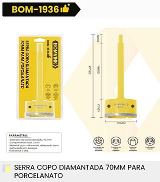 SERRA COPO DIAMANTADA 70MM PARA PORCELANATO BOMVINK