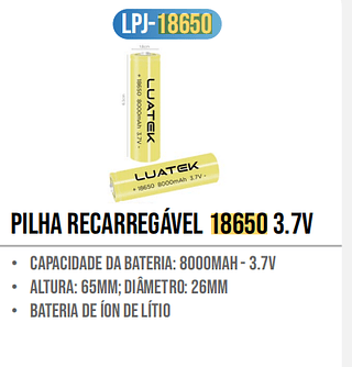 PILHA BATERIA RECARREGAVEL 8000MAH 3.7V LUATEK
