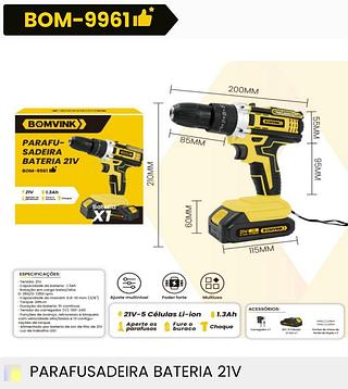 PARAFUSADEIRA BATERIA X1 21V BOMVINK