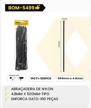 ABRAÇADEIRA DE NYLON 4.8MM X 500MM - TIPO ENFORCA GATO - 100 PEÇAS
