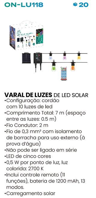 VARAL DE LUZES DE LED SOLAR 10 LUZES POR CONJUNTO ONISTEK