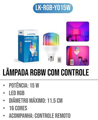 LAMPADA RGB COM CONTROLE REMOTO LUATEK