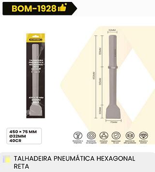 TALHADEIRA PNEUMATICA HEXAGONAL RETA 450*75MM BONVINK