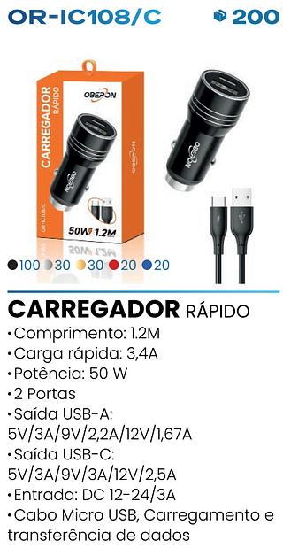 CARREGADOR RAPIDO 50W 1.2M OBERON