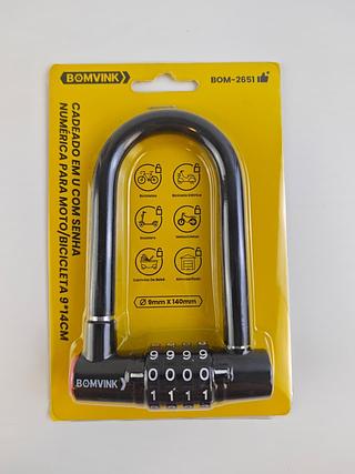 CADEADO EM U COM SENHA NUMERICA PARA MOTO/BICICLETA 9*14CM BOMVINK