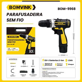 PARAFUSADEIRA SEM FIO BOMBER BATERIA 2X