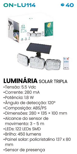 LUMINARIA SOLAR TRIPLA COM SENSORES ONISTEK