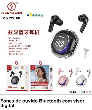 FONE DE OUVIDO BLUETOOTH COM VISOR DIGITAL V5.3 KAPBOM