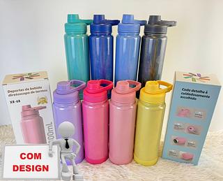 GARRAFA TERMICA COLORIDA 800ML CONVENIENTE AÇO INOXIDAVEL(COM DESIGN)