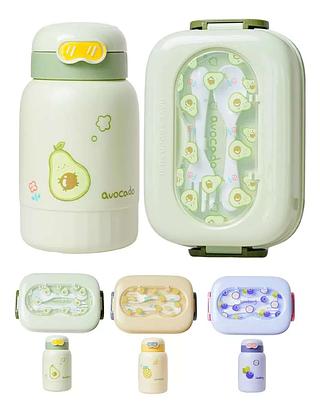 KIT MARMITA INFANTIL COM TALHERES DE PLÁSTICO E GARRAFA DE 400ML